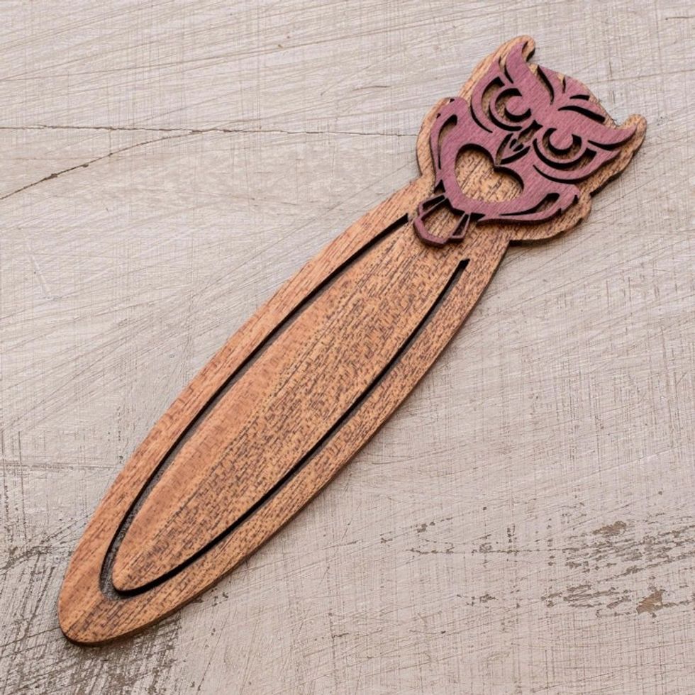 Handcrafted Recycled Teak Wise Owl Theme Bookmark 'Wisdom of the Owl'