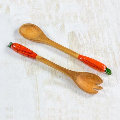 Alternate image for Handcrafted Wood Serving Utensils Pair Cute Carrots