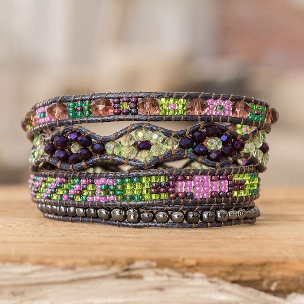 Handcrafted Beaded Positive Energy Long Wrap Bracelet 'Wisdom of the Cosmos'