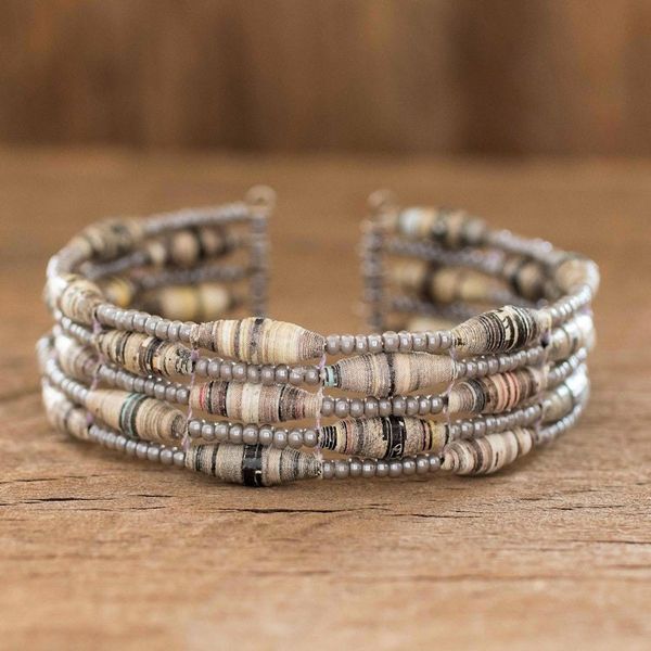 Alternate image for Handmade Beaded Cuff Bracelet Nature of Life in Grey