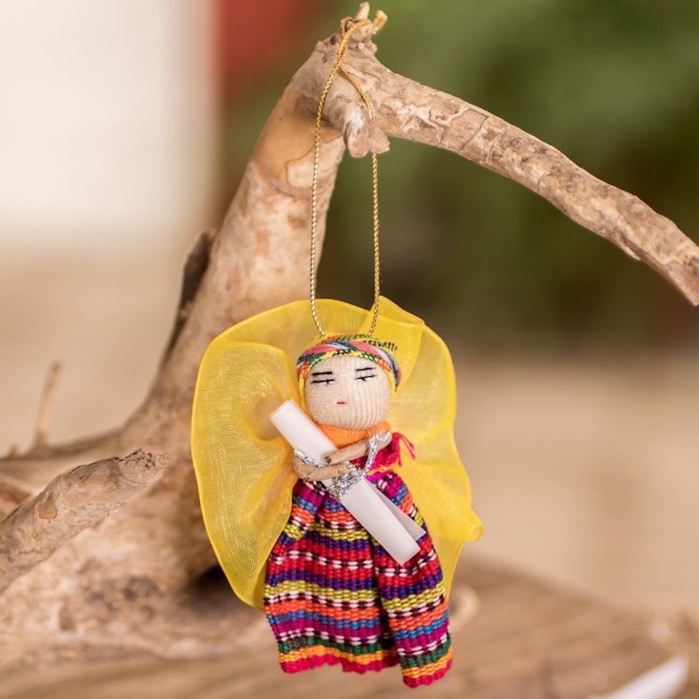 Handcrafted Guatemalan Worry Doll Ornament 'Message of Love'