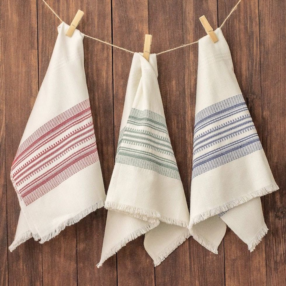 Multicolor 100 Cotton Dishtowels Set of 3 'Village Fiesta'