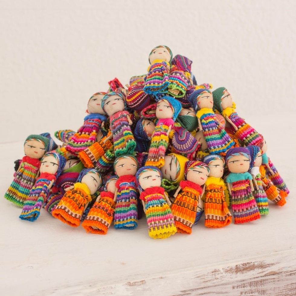 Set of 100 Guatemalan Worry Dolls with Pouch in 100 Cotton 'The Worry Doll Clan'