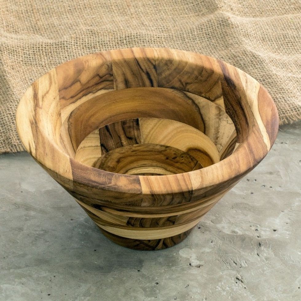 Wood Fruit Bowl from Guatemala 'Natural Mosaic'