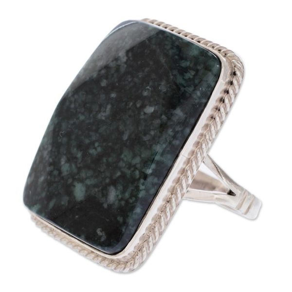 Alternate image for Collectible Modern Jade Sterling Silver Cocktail Ring Maya Princess