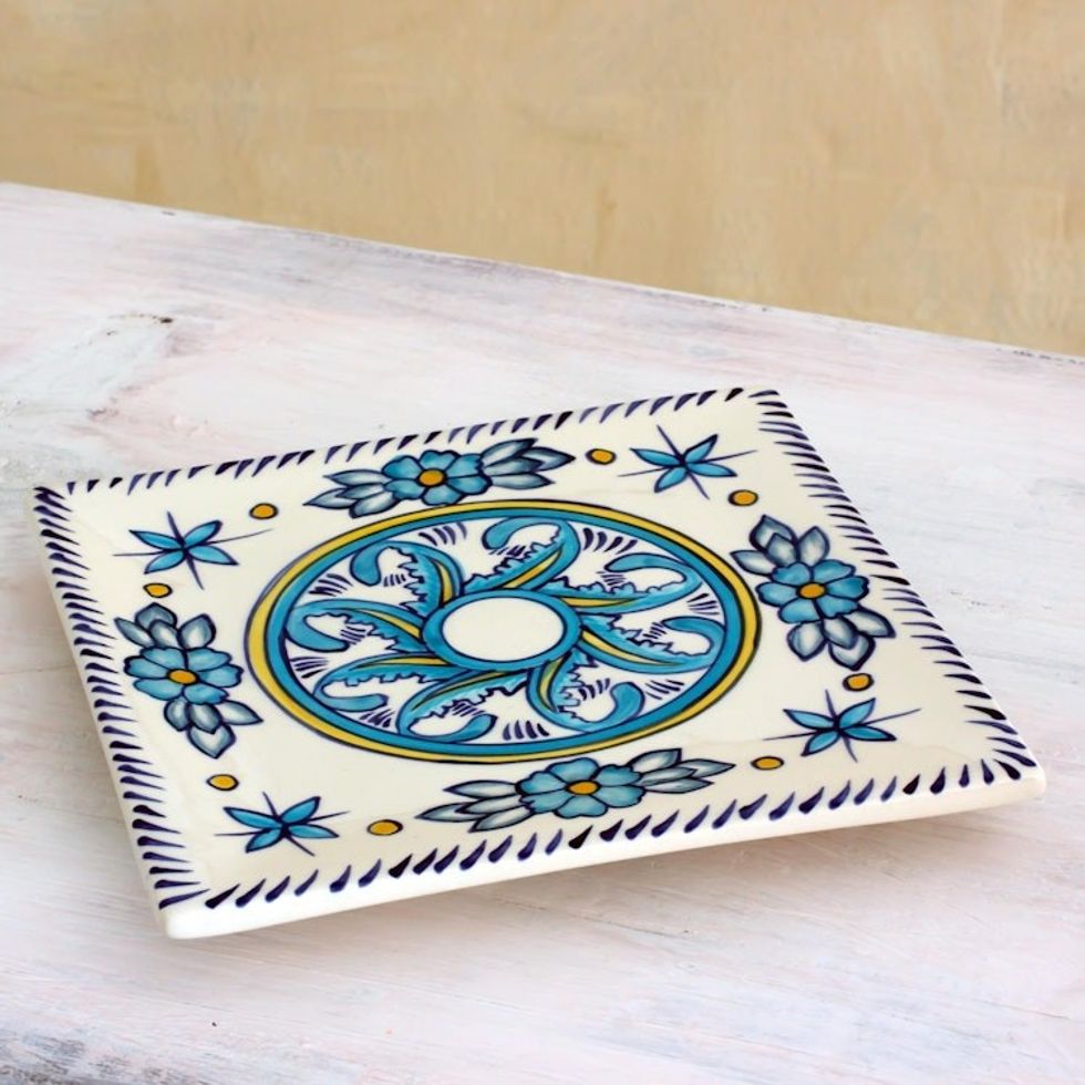 Turquoise and White Handcrafted Ceramic Hot Pad Trivet 'Bermuda'