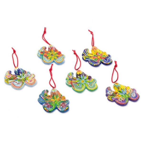 Alternate image for Handcrafted Ceramic Octopus Ornaments Set of 6 Floral Octopus