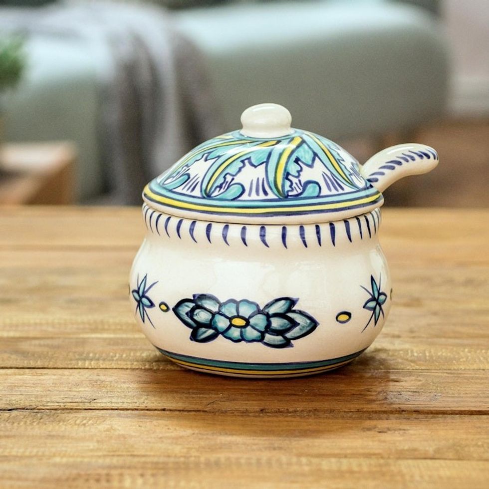 Ceramic Sugar Bowl and Spoon Matching Spoon 'Bermuda'