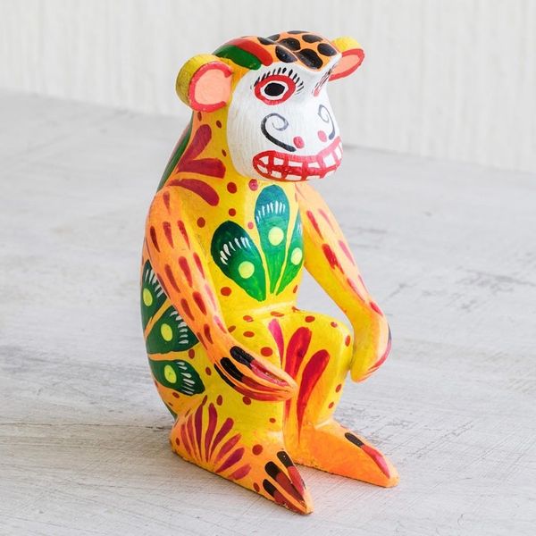 Alternate image for Small Yellow Monkey Figurine in Pinewood Yellow Monkey