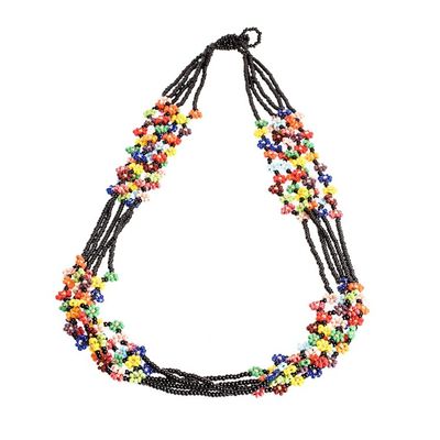 Alternate image for Artisan Handmade Beaded Necklace from Guatemala with Flowers Flower Festival in Black