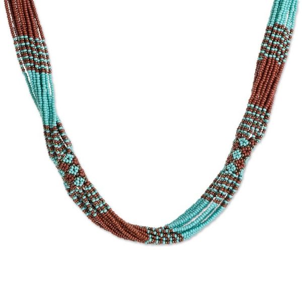 Alternate image for Brown and Turquoise Blue Glass Beaded Strand Necklace Harmonious Elegance in Brown