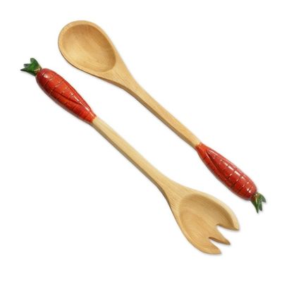 Alternate image for Handcrafted Wood Serving Utensils Pair Cute Carrots