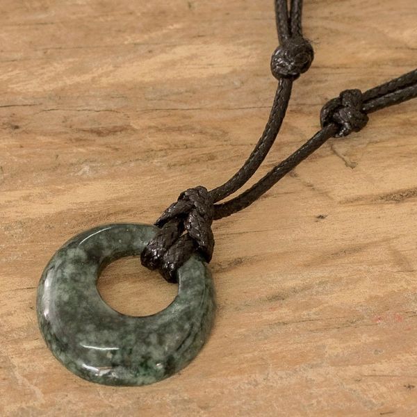 Alternate image for Circular Jade Adjustable Pendant Necklace from Guatemala Verdant Circle
