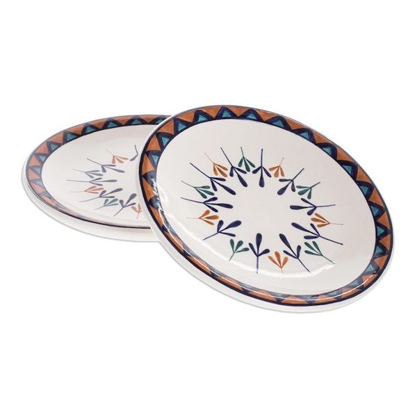 Alternate image for Two Off-White Ceramic Luncheon Plates with Geometric Design Antigua Breeze