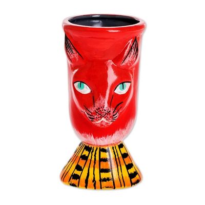 Alternate image for Handmade Cat Motif Planter Top Cat in Red