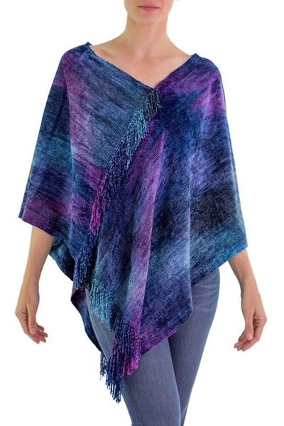 Alternate image for Hand Woven Cotton Blend Guatemalan Poncho Full Moon Night