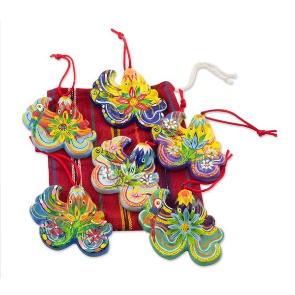Alternate image for Handcrafted Ceramic Octopus Ornaments Set of 6 Floral Octopus