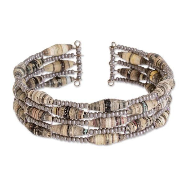 Alternate image for Handmade Beaded Cuff Bracelet Nature of Life in Grey