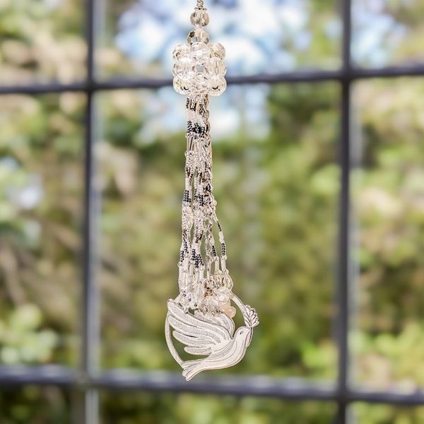 Alternate image for Crystal and Glass Beaded Suncatcher with Peace Pendant Love and Justice