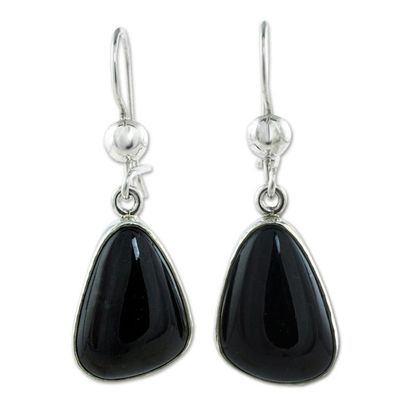 Alternate image for Guatemalan Hand Crafted Sterling Silver Black Jade Earrings Maya Night