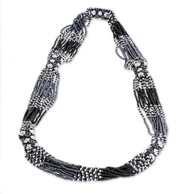Alternate image for Black and White Glass Beaded Strand Necklace from Guatemala Harmonious Elegance in Black