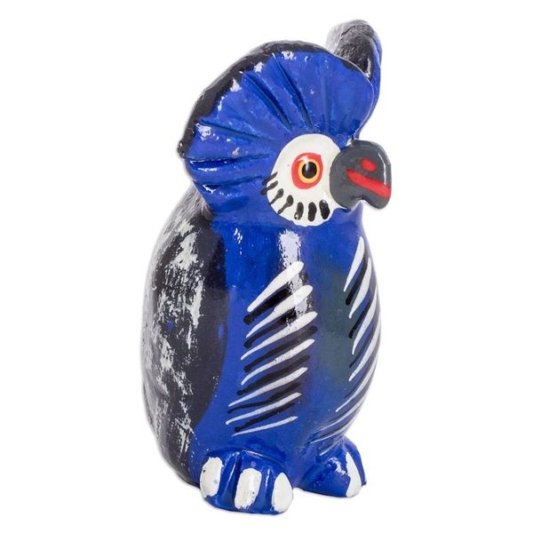 Alternate image for Ceramic Owl Figurine in Blue Hand-Painted in Guatemala Delightful Tecolote