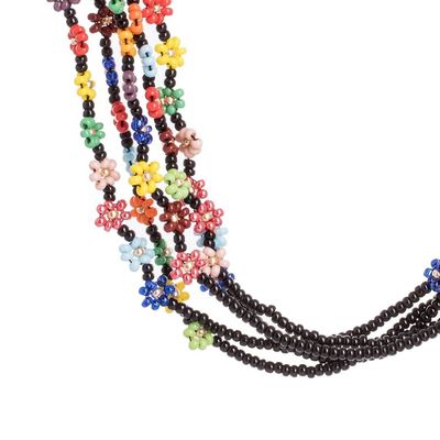Alternate image for Artisan Handmade Beaded Necklace from Guatemala with Flowers Flower Festival in Black