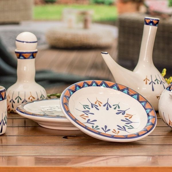 Alternate image for Two Off-White Ceramic Luncheon Plates with Geometric Design Antigua Breeze