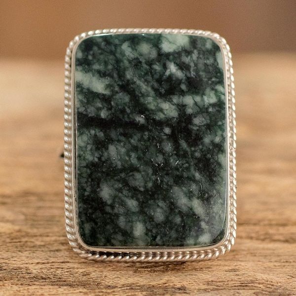 Alternate image for Collectible Modern Jade Sterling Silver Cocktail Ring Maya Princess