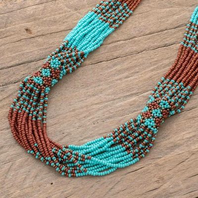 Alternate image for Brown and Turquoise Blue Glass Beaded Strand Necklace Harmonious Elegance in Brown