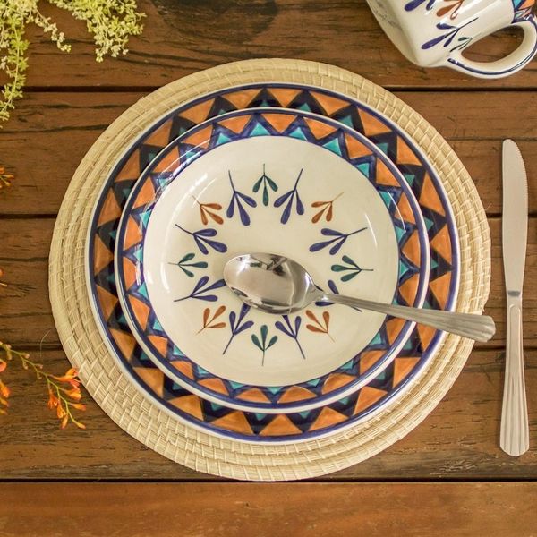 Alternate image for Two Off-White Ceramic Luncheon Plates with Geometric Design Antigua Breeze