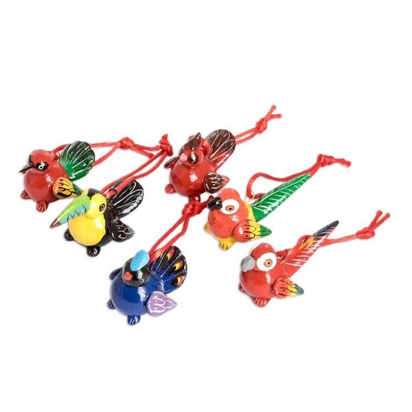 Alternate image for Handmade Ceramic Bird Christmas Ornaments Set of 6 Tropical Birds
