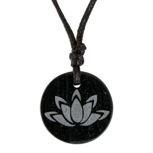 Alternate image for Dark Green Jade Lotus Flower Pendant Necklace from Guatemala Revered Lotus