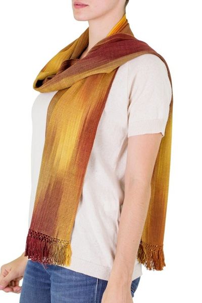 Alternate image for Ocher and Copper Hand Woven Rayon Scarf Iridescent Ocher