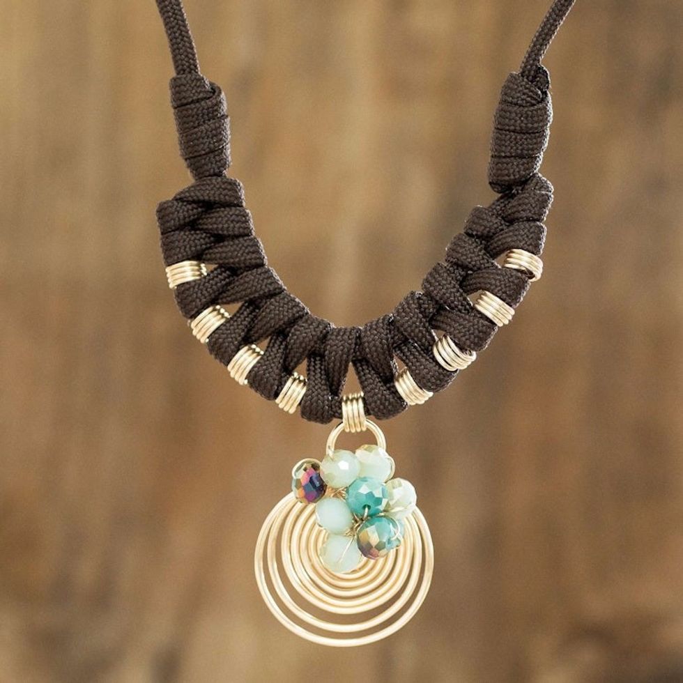 Cord Necklace with Wire and Bead Pendant 'Crystal Spiral'