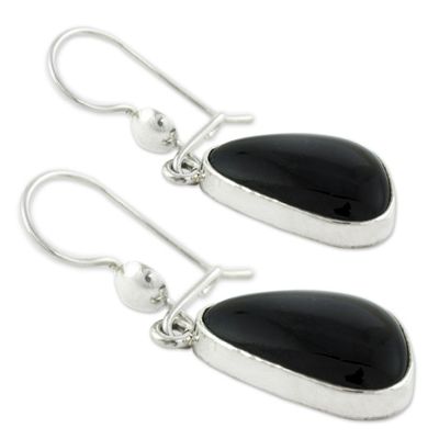 Alternate image for Guatemalan Hand Crafted Sterling Silver Black Jade Earrings Maya Night