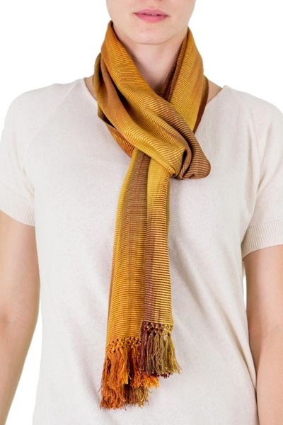 Alternate image for Ocher and Copper Hand Woven Rayon Scarf Iridescent Ocher