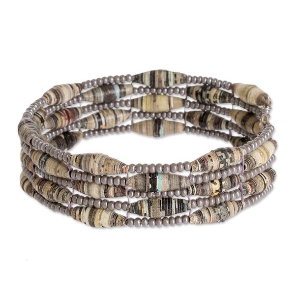 Alternate image for Handmade Beaded Cuff Bracelet Nature of Life in Grey