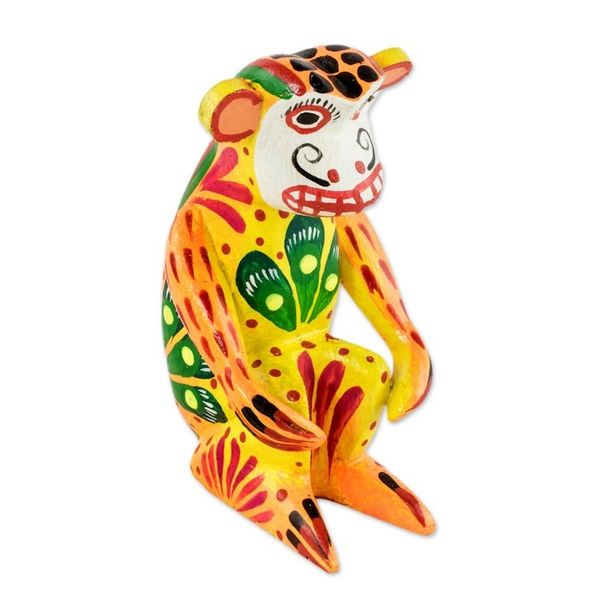 Alternate image for Small Yellow Monkey Figurine in Pinewood Yellow Monkey