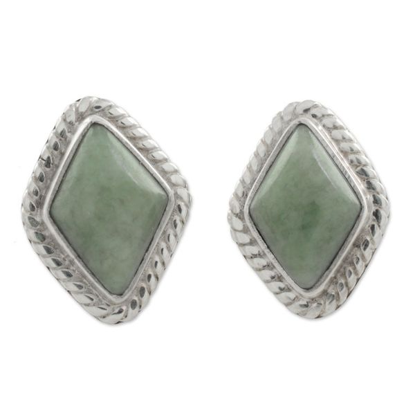 Alternate image for Light Green Jade Rhombus Stud Earrings from Guatemala Diamond Lassos