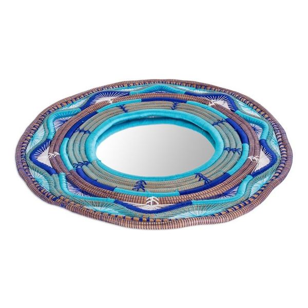 Alternate image for Pine Needle and Yarn Framed Wall Mirror from Nicaragua, Moonshine