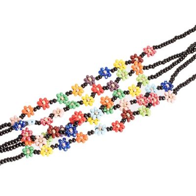 Alternate image for Artisan Handmade Beaded Necklace from Guatemala with Flowers Flower Festival in Black
