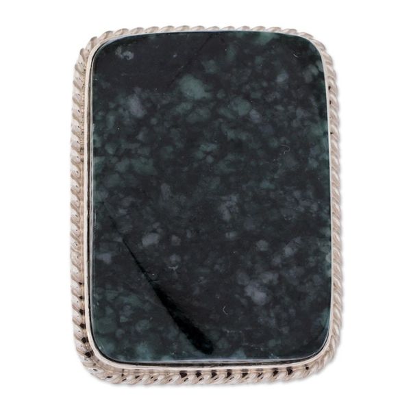 Alternate image for Collectible Modern Jade Sterling Silver Cocktail Ring Maya Princess
