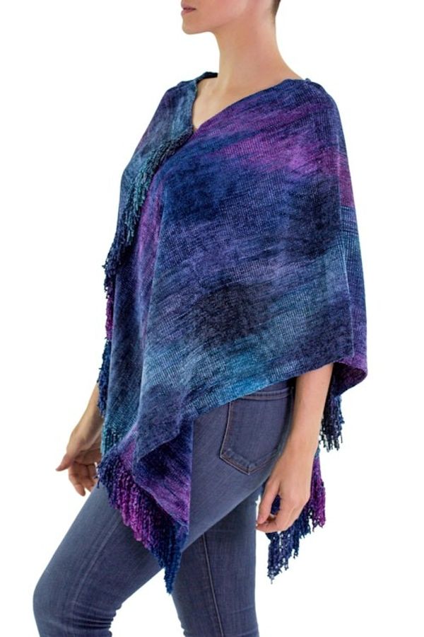 Alternate image for Hand Woven Cotton Blend Guatemalan Poncho Full Moon Night