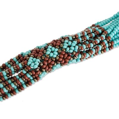 Alternate image for Brown and Turquoise Blue Glass Beaded Strand Necklace Harmonious Elegance in Brown
