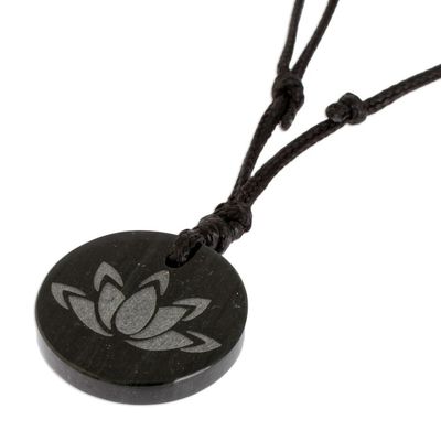 Alternate image for Dark Green Jade Lotus Flower Pendant Necklace from Guatemala Revered Lotus