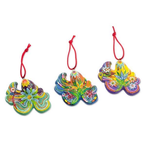 Alternate image for Handcrafted Ceramic Octopus Ornaments Set of 6 Floral Octopus