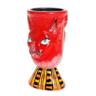 Alternate image for Handmade Cat Motif Planter Top Cat in Red