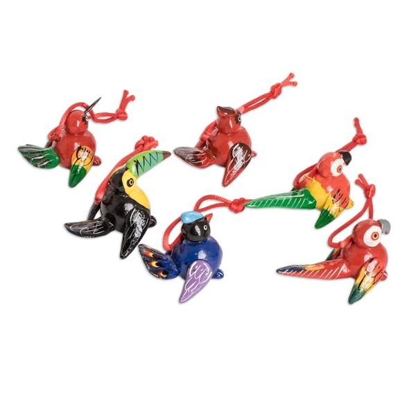 Alternate image for Handmade Ceramic Bird Christmas Ornaments Set of 6 Tropical Birds