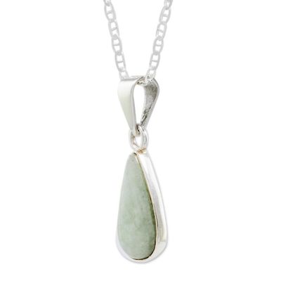 Alternate image for Light Green Teardrop Jade Pendant Necklace from Guatemala Pale Green Tear
